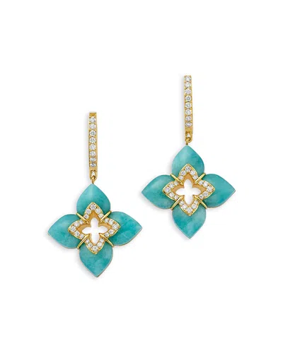 Roberto Coin 18k Yellow Gold Venetian Princess Amazonite & Diamond Flower Drop Earrings In Multi