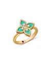 Roberto Coin 18k Yellow Gold Venetian Princess Blue Enamel & Diamond Flower Ring In Gold