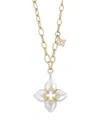Roberto Coin 18k Yellow Gold Venetian Princess Cabochon Mother Of Pearl & Diamond Flower Pendant Necklace, 17 In Gold