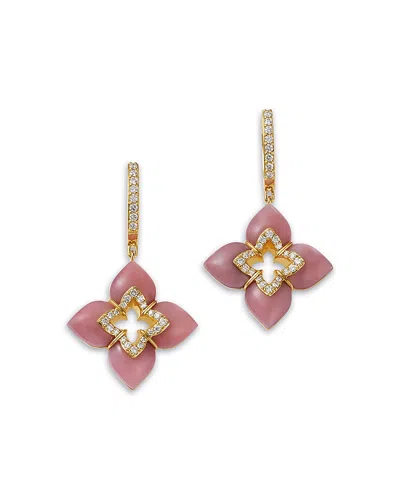 Roberto Coin 18k Yellow Gold Venetian Princess Cabochon Pink Opal & Diamond Flower Drop Earrings
