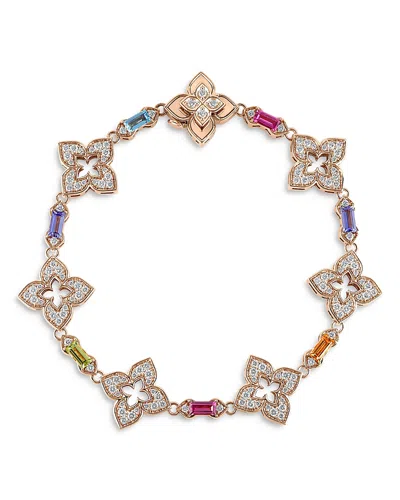 Roberto Coin 18k Yellow Gold Venetian Princess Carnival Multi Gemstone & Diamond Flower Link Bracelet