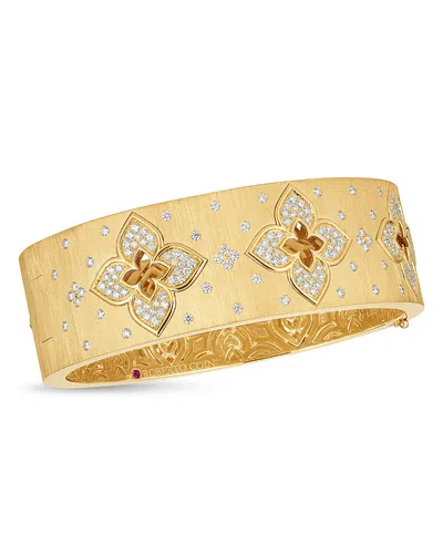 Roberto Coin 18k Yellow Gold Venetian Princess Diamond Flower Satin Bangle Bracelet