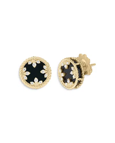 Roberto Coin 18k Yellow Gold Venetian Princess Medallion Black Jade & Diamond Stud Earrings In Black/gold