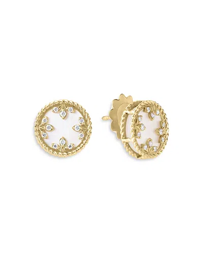Roberto Coin 18k Yellow Gold Venetian Princess Medallion Mother Of Pearl & Diamond Stud Earrings In White/gold