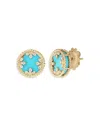 Roberto Coin 18k Yellow Gold Venetian Princess Medallion Turquoise & Diamond Stud Earrings In Blue/gold