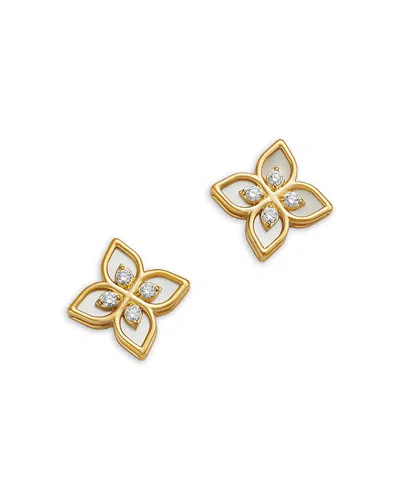 Roberto Coin 18k Yellow Gold Venetian Princess Mother Of Pearl & Diamond Flower Stud Earrings