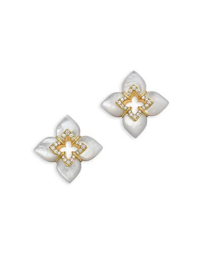 Roberto Coin 18k Yellow Gold Venetian Princess Mother Of Pearl & Diamond Flower Stud Earrings