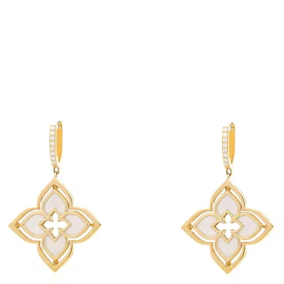 Roberto Coin 18k Yellow Gold Venetian Princess Pirouette Diamond & Mother Of Pearl Flower Drop Earri In Metallic