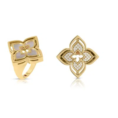 Roberto Coin 18k Yellow Gold Venetian Princess Pirouette Pave Diamond & Mother Of Pearl Flower Ring