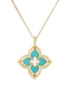 Roberto Coin 18k Yellow Gold Venetian Princess Pirouette Turquoise & Diamond Reversible Flower Pendant Necklace, In Blue/gold