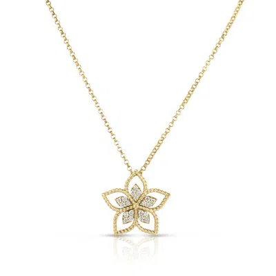 Roberto Coin 18k Yellow Gold Vernazza Small Open Frame Diamond Flower Necklace 7773683ay17x