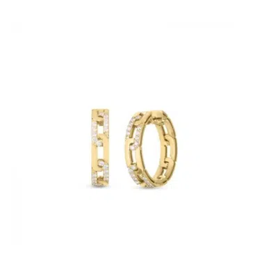 Roberto Coin 18k Yellow Navarra Medium Diamond Hoop Earrings - 8883240ayerx
