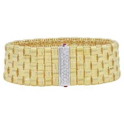 Pre-owned Roberto Coin 18kt  Bracelet Woven Design With Ruby And Diamond Accent In Multi