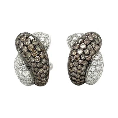 Pre-owned Roberto Coin 18kt White Gold Twist Earrings, 8.70ct Brown & White Diamonds