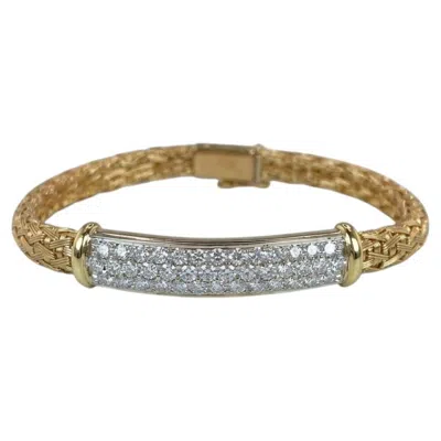 Pre-owned Roberto Coin 2 Carat Diamond 18k Yellow And White Gold Woven Bracelet