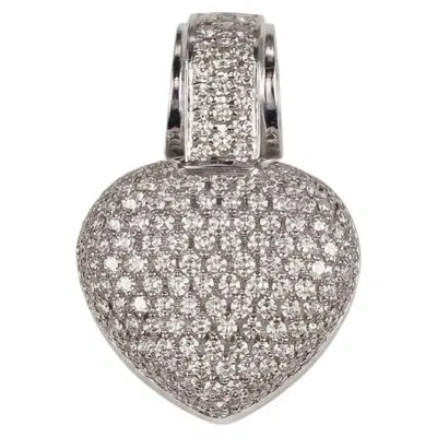Pre-owned Roberto Coin 2 Carat Diamond Pave Heart Pendant In 18k White Gold