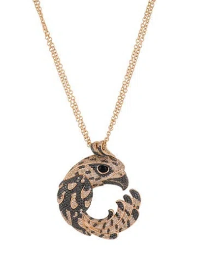 Pre-owned Roberto Coin 4.15ctw Diamond & Onyx Animalier Falcon Pendant Necklace, 20" In Multi