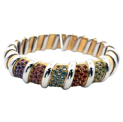 Pre-owned Roberto Coin 8.50 Carat Round Brilliant Diamond 18k Two Tone Gold Cuff Bracelet In Multi