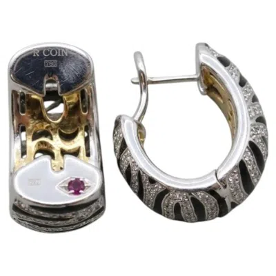 Pre-owned Roberto Coin Animalier Collection Diamond Enamel Hoop Earrings In Multiple