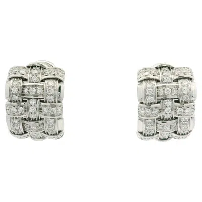 Pre-owned Roberto Coin Appassionata 18k White Gold 1.50ctw Diamond Weave Cuff Earrings