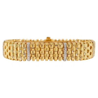 Pre-owned Roberto Coin Appassionata Woven 18k Yellow Gold 0.55ctw Diamond Link Bracelet