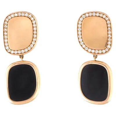 Pre-owned Roberto Coin Black Jade & Diamond 18k Rose & White Gold Gold Drop Earrings