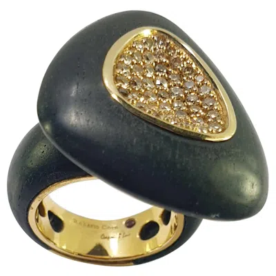 Pre-owned Roberto Coin "capri Plus" Pavé Of Diamonds In Ebony Setting In Black