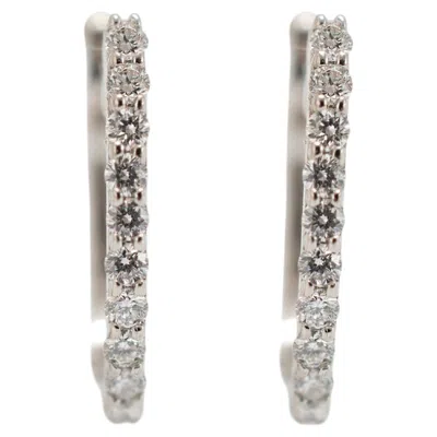 Pre-owned Roberto Coin Classic Pave� 18k White Gold Diamonds Huggy Hoop Earrings