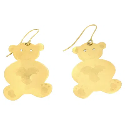 Pre-owned Roberto Coin Diamond 18k Yellow Gold Full Figure Bear Hook Dangle Earrings