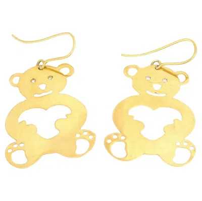 Pre-owned Roberto Coin Diamond 18k Yellow Gold Teddy Bear Hook Dangle Earrings