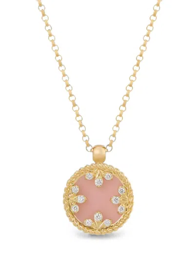 Roberto Coin Diamond And Pink Opal Pendant Necklace In Gold