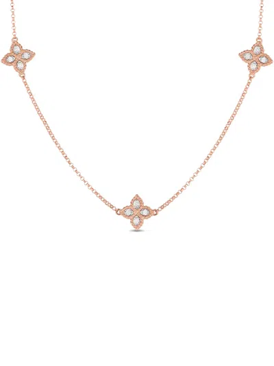 Roberto Coin Diamond Flower Necklace In Pink