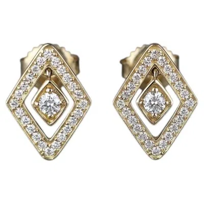 Pre-owned Roberto Coin Diamond Pav� 18k Yellow Gold Geometric Stud Earrings