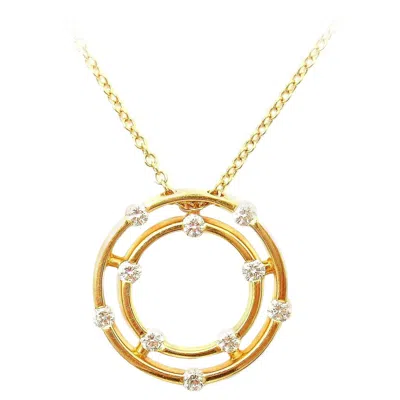 Pre-owned Roberto Coin Double Hoop Diamond Yellow Gold Pendant Necklace