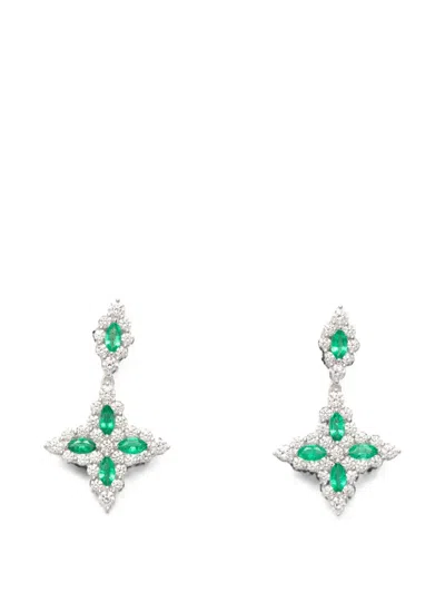 Roberto Coin Emerald And Diamond Drop Earrings In Silber