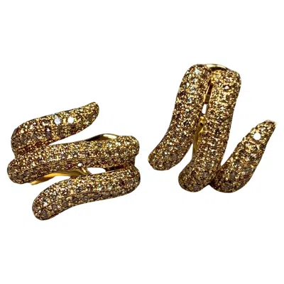 Pre-owned Roberto Coin Fancy Brown Pavé Diamond Coil Omega Back Huggie Earrings 4ctw
