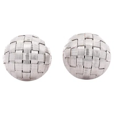 Pre-owned Roberto Coin Frosted Woven Round 18k White Gold Appassionata Stud Earrings