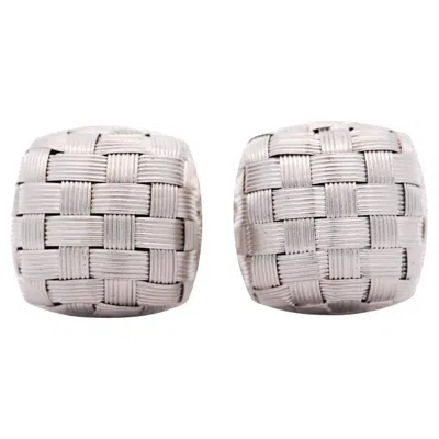Pre-owned Roberto Coin Frosted Woven Square In 18k White Gold Appassionata Stud Earrings