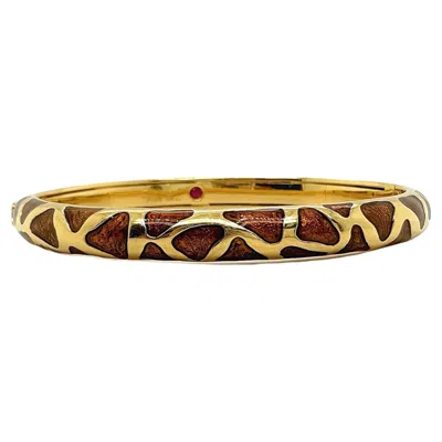 Pre-owned Roberto Coin Giraffe Safari Bangle Bracelet 18kt Yg Brown Enamel