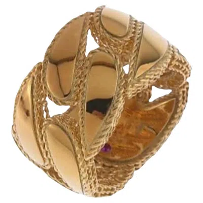 Pre-owned Roberto Coin "gourmette" 18 Karat Rose Gold Ring (italy) In Red