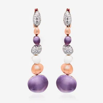 Roberto Coin Ikebana 18k Rose Gold And 18k White Gold Diamond 1.10ct. Tw. Amethyst Earrings 342876aherax In Purple