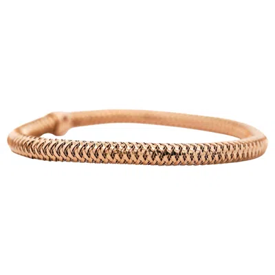 Pre-owned Roberto Coin In 18k Rose Gold Woven Cylinder Flexible Bangle Bracelet In Red