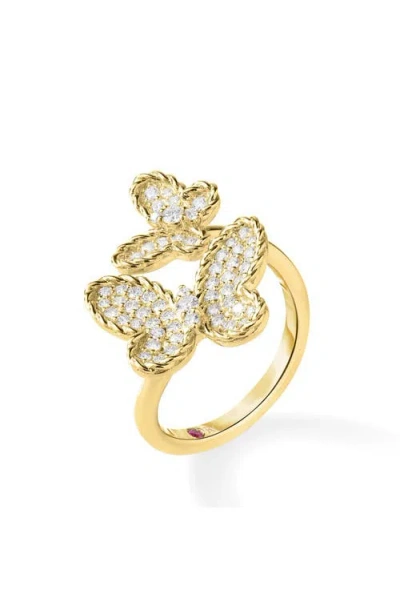 Roberto Coin Jasmine 18k Gold Diamond Pavé Double Butterfly Ring