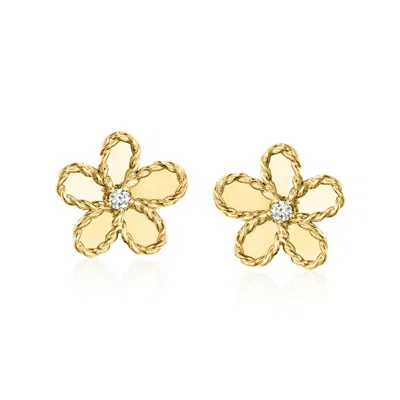 Roberto Coin "jasmine" 18kt Yellow Gold Flower Earrings With Diamonds