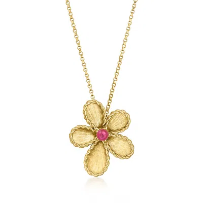 Roberto Coin "jasmine" .19 Carat Pink Rubellite Flower Necklace In 18kt Yellow Gold
