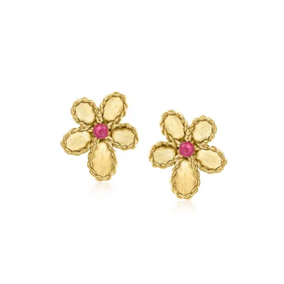 Roberto Coin "jasmine" .23 Ct. T.w. Pink Rubellite Flower Earrings In 18kt Yellow Gold