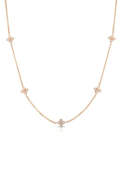 Roberto Coin 18k Rose Gold Verona Love By The Inch Diamond Flower Station Collar Necklace, 17