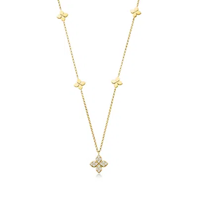 Roberto Coin "love In Verona" .16 Ct. T.w. Diamond Flower Necklace In 18kt Yellow Gold