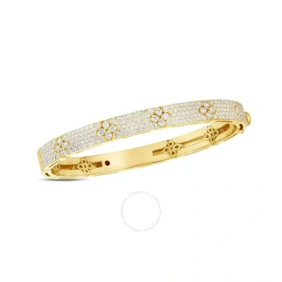 Roberto Coin Love In Verona 18k Yellow Gold Diamond Pave Bangle With Flowers