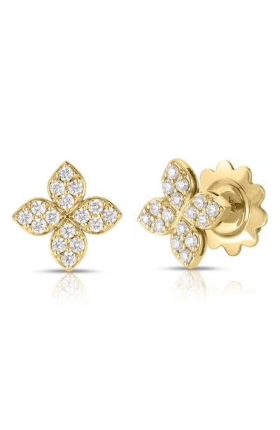 Roberto Coin 18k Yellow Gold Love In Verona Diamond Flower Stud Earrings